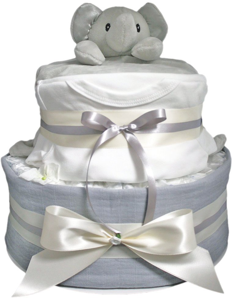 Windeltorte Baby Elefant grau